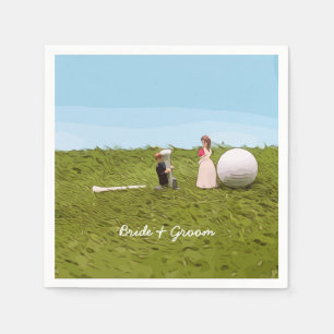 Golf bride and groom with golf ball tee Wedding Napkin