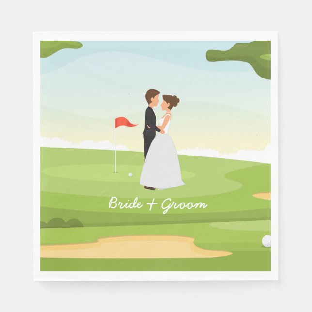 Golf bride and groom with golf ball tee Wedding  Napkin (Front)