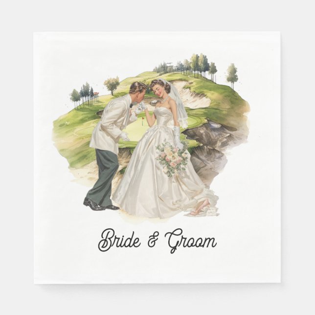 Golf Bride & Groom getting married at golf course Napkin (Front)