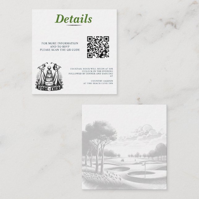 Golf Brides Wedding QR Code Enclosure Card (Front/Back)