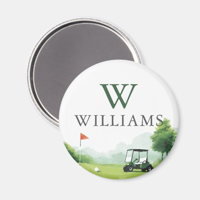 Golf Buggy Custom Name Monogram Golf Ball Marker Magnet (Front/Back)