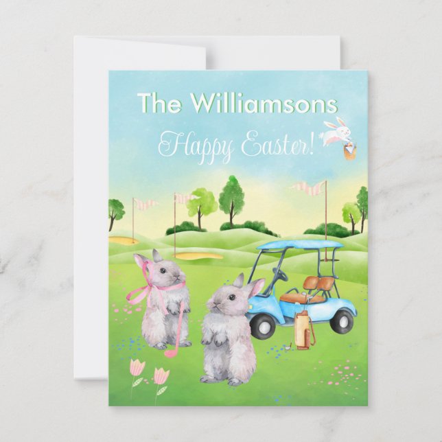 Golf Bunnies Charming Happy Easter Budget Holiday Card (Front)