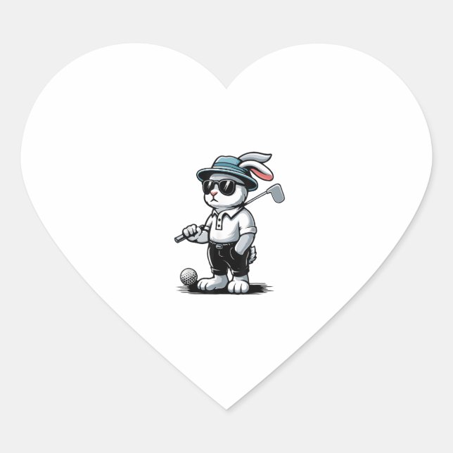 Golf Bunny Punk Golfing Rabbit  Heart Sticker (Front)