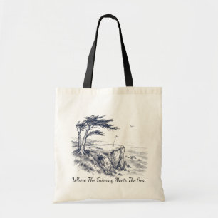 Golf By The Sea Hand Drawn Style Illustration Tote Bag