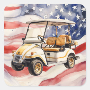 Golf  cart 4th July Independence Day  Square Sticker