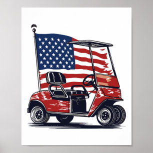 Golf Cart American Flag 4th Of July Sport Patrioti Poster