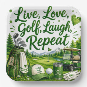 Golf cart and ball on the golf course paper plate