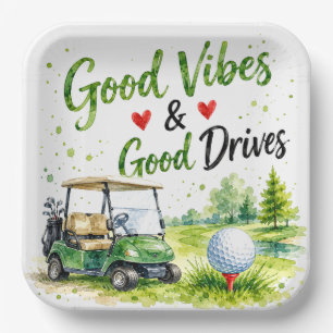 Golf cart and ball on the golf course paper plate