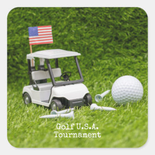 Golf cart and ball with flag of America   Square Sticker