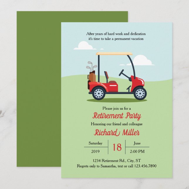 Golf Cart and Course Retirement Party Invitation (Front/Back)
