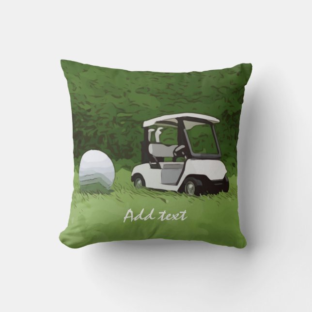 Golf cart and golf ball on green grass Golfer Cushion (Front)