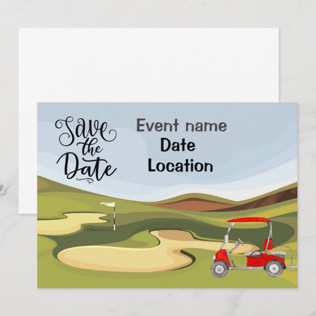 Golf cart at golf course party invitation golfer (Front/Back)