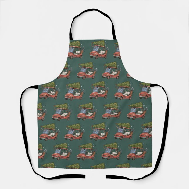 Golf Cart Christmas Tree Golf Lover Gift Apron (Front)