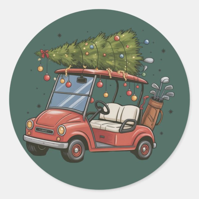 Golf Cart Christmas Tree Golf Lover Gift Classic Round Sticker (Front)