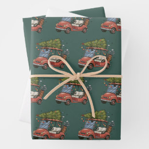 Golf Cart Christmas Tree Golf Lover Gift Wrapping Paper Sheet