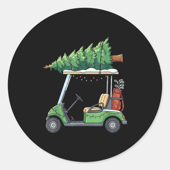 Golf Cart Christmas Tree Lights Funny For Men Wome Classic Round Sticker (Front)