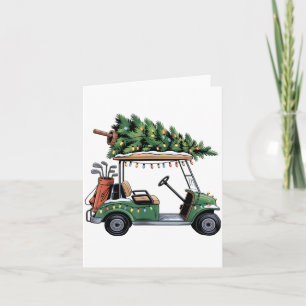 Golf Cart Christmas Tree Lights Golfing Golfer Fun Card