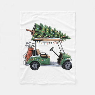 Golf Cart Christmas Tree Lights Golfing Golfer Fun Fleece Blanket