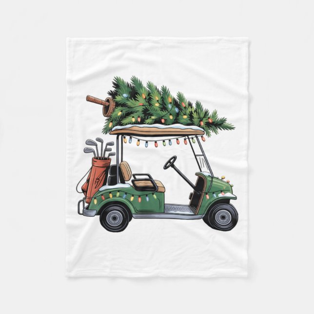 Golf Cart Christmas Tree Lights Golfing Golfer Fun Fleece Blanket (Front)