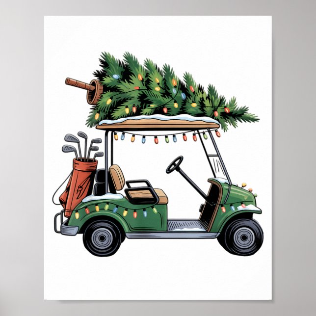 Golf Cart Christmas Tree Lights Golfing Golfer Fun Poster (Front)