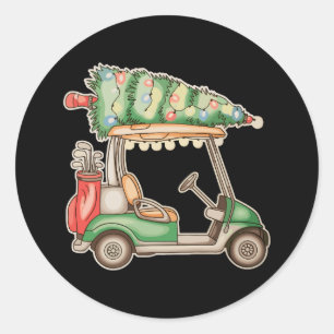 Golf Cart Christmas Tree Lights Golfing Xmas Classic Round Sticker