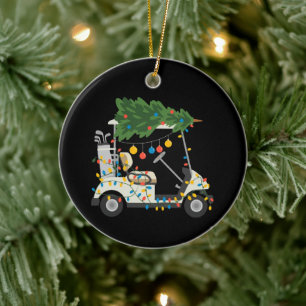 Golf Cart Christmas Tree Lights Xmas Sport Golfer  Ceramic Tree Decoration