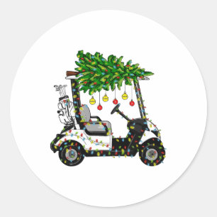Golf Cart Christmas Tree Lights Xmas Sport Golfer  Classic Round Sticker
