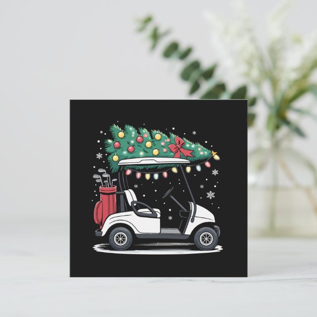 Golf Cart Christmas Tree Lights Xmas Sport Golfer  Holiday Card (Standing Front)
