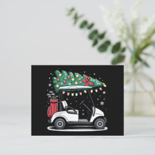 Golf Cart Christmas Tree Lights Xmas Sport Golfer  Holiday Postcard