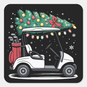 Golf Cart Christmas Tree Lights Xmas Sport Golfer  Square Sticker