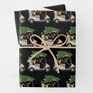 Golf Cart Christmas Tree Lights Xmas Sport Golfer  Wrapping Paper Sheet