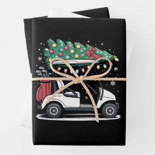 Golf Cart Christmas Tree Lights Xmas Sport Golfer  Wrapping Paper Sheet