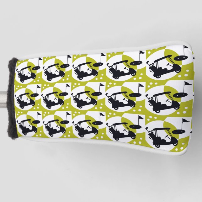 Golf cart, clubs, & greens golf head cover (Front)
