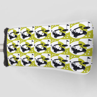 Golf cart, clubs, & greens head cover