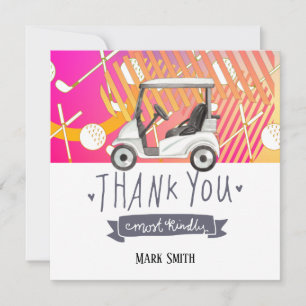 Golf cart  Colourful  Rainbow  for Birthday  Party Thank You Card