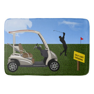 Golf Cart Crossing Sign on Fairway Bath Mat