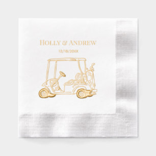 Golf Cart Golf Bag Golf Clubs Couple Foil Napkins