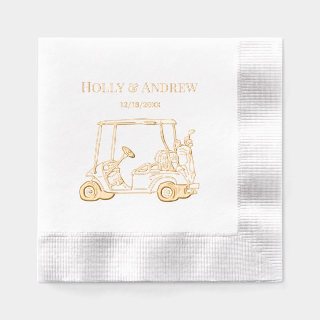 Golf Cart Golf Bag Golf Clubs Couple  Foil Napkins (Front)