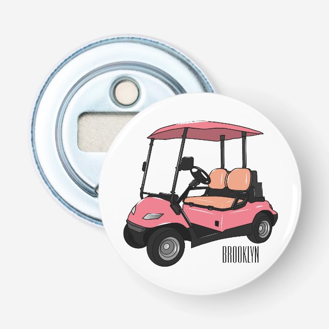 Golf cart / golf buggy cartoon illustration bottle opener (Front)