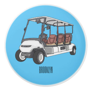 Golf cart / golf buggy cartoon illustration ceramic knob