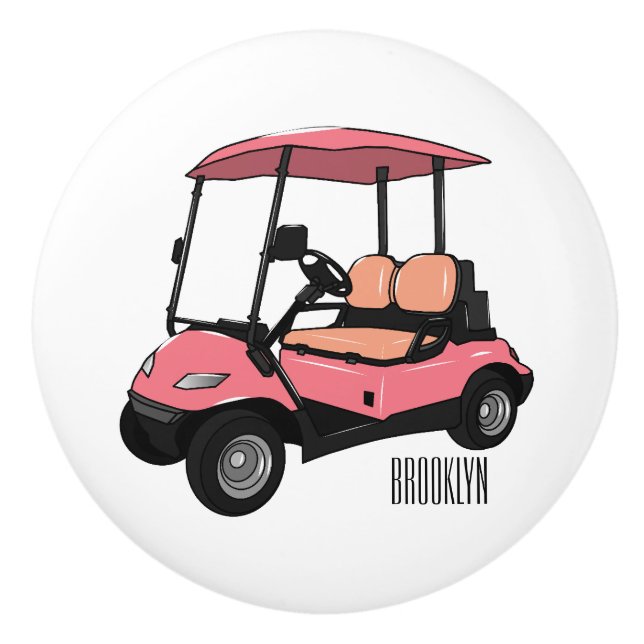 Golf cart / golf buggy cartoon illustration ceramic knob (Front)