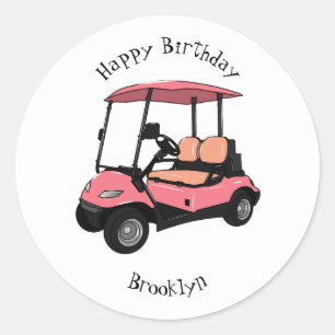 Golf cart / golf buggy cartoon illustration classic round sticker