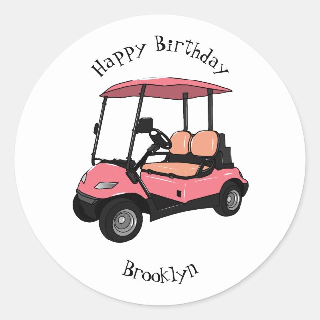 Golf cart / golf buggy cartoon illustration classic round sticker (Front)