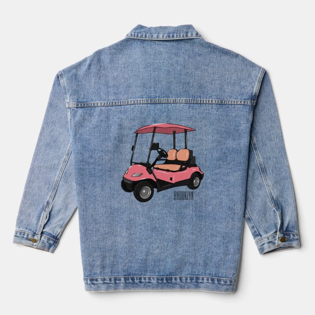 Golf cart / golf buggy cartoon illustration denim jacket (Back)