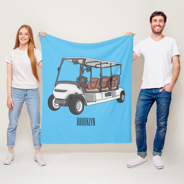 Golf cart / golf buggy cartoon illustration fleece blanket (In Situ)