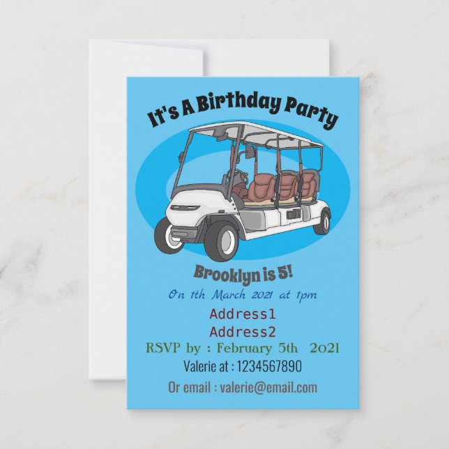 Golf cart / golf buggy cartoon illustration  invitation (Front)