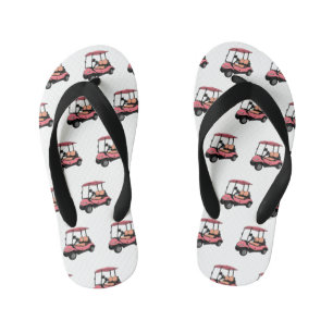 Golf cart / golf buggy cartoon illustration kid's flip flops