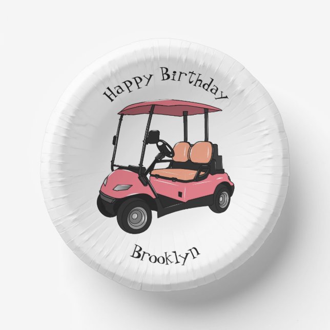 Golf cart / golf buggy cartoon illustration paper plate (Front)