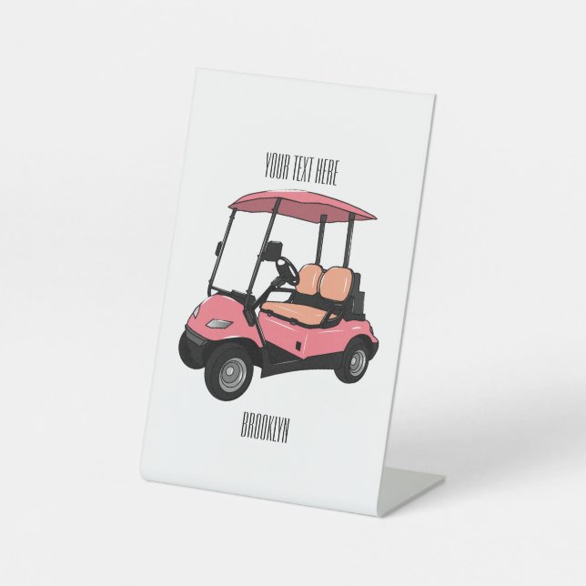 Golf cart / golf buggy cartoon illustration pedestal sign (Front)