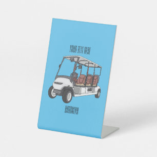 Golf cart / golf buggy cartoon illustration pedestal sign